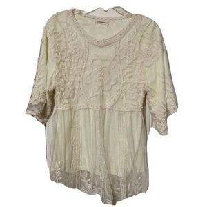 ANDTHEWHY‎ Top Boho Chic SHIRT Lace Size Medium Coquette Feminine Fairy